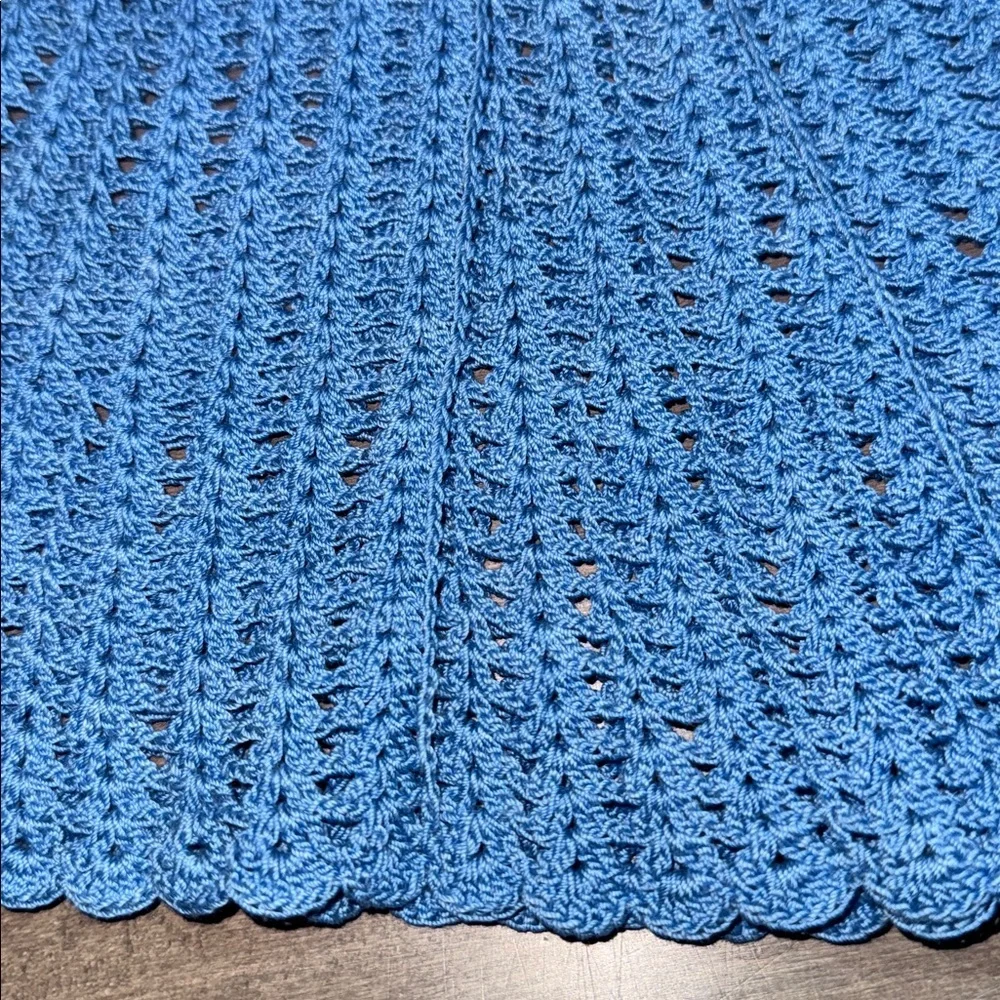 Vintage Hand Crocheted Baby Dress Blue Scalloped Hem Size 6-9M
